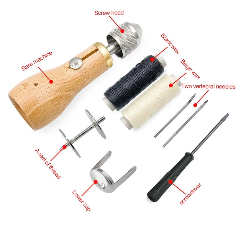 Co-link Professional Sewing Awl Hand Stitcher Repair Tool Kit for Leather and Heavy Fabrics with 2PCS Needles, 1PC Coil and Yarn/Threads - Image 2